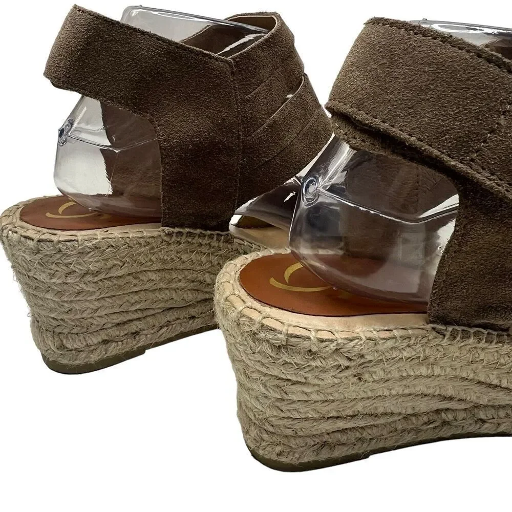 Kanna Tan Suede Espadrilles Wedge Sandals Size 9.5 41 Ankle Strap